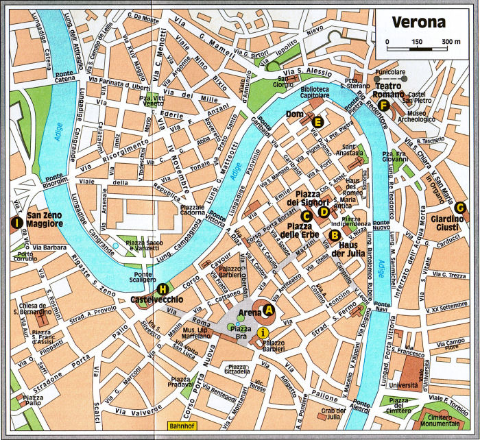 Verona, plano del centro ciudad